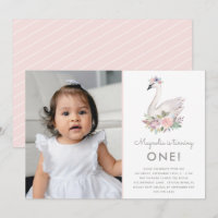 Watercolor Floral Swan Princess Birthday Photo