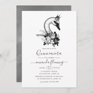 Watercolor Floral Swan Quinceañera Invitation