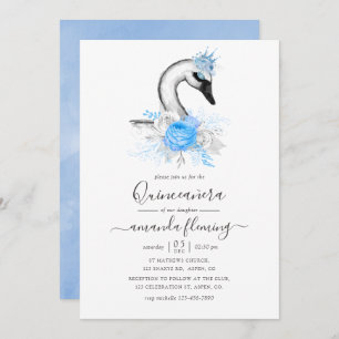 Watercolor Floral Swan Quinceañera Invitation