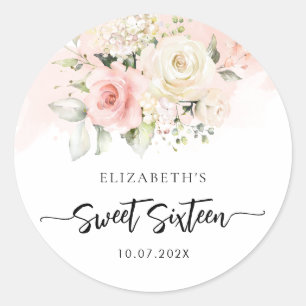 Watercolor Floral Sweet 16 Birthday Party Classic Round Sticker