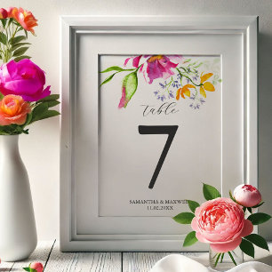 Watercolor Floral Table Number Cards