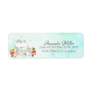 Watercolor Floral Tea Bridal Shower Return Address Label