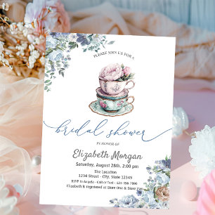 Watercolor  Floral Tea cup Bridal Shower  Invitation