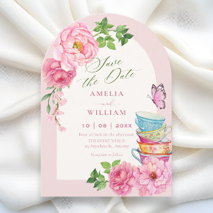 Watercolor floral tea cup save the date