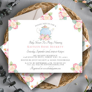 Watercolor Floral Tea Party   Baby Shower Invitation