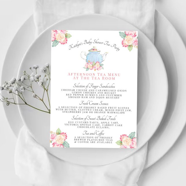 Watercolor Floral Tea Party | Baby Shower Menu (Creator Uploaded)