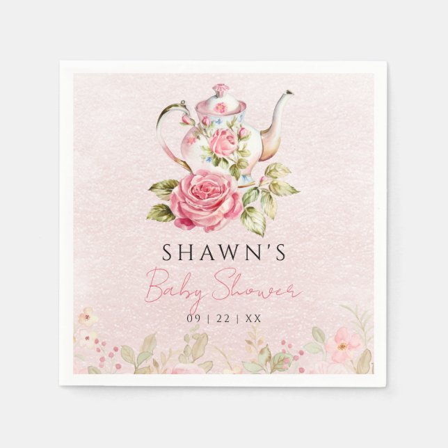 Watercolor Floral Tea Party Baby Shower Napkin (Front)