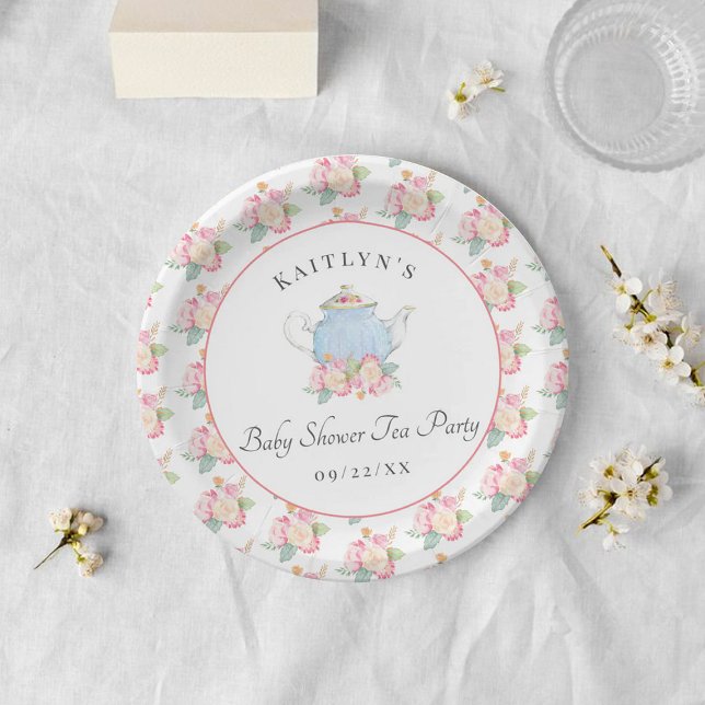 Watercolor Floral Tea Party | Baby Shower Paper Plate (Creator Uploaded)