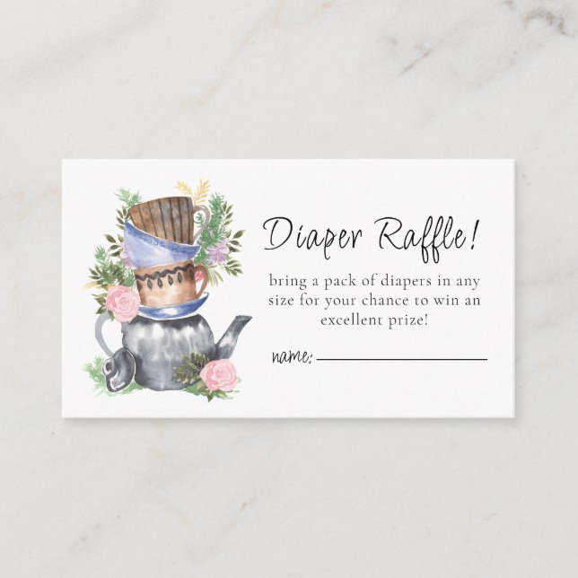 Watercolor Floral Tea Party Diaper Raffle  Enclosure Card (Front)