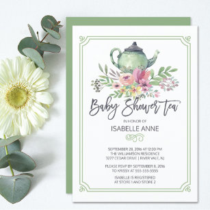 Watercolor Floral Tea Party Neutral Baby Shower Invitation