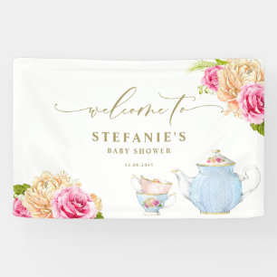 Watercolor Floral Teapot and Teacups Baby Shower Banner