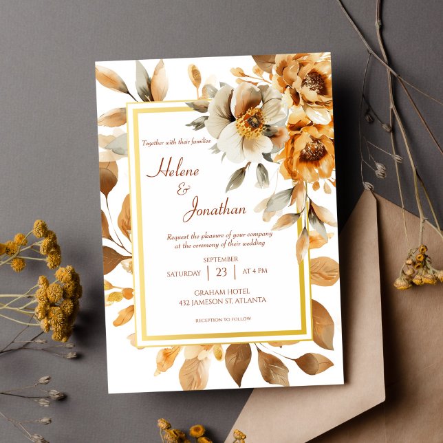 Watercolor Floral Terracotta Elegant Wedding Invitation (Watercolor Floral Terracotta Elegant Wedding Invitation)