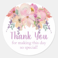 Watercolor Floral Thank You Birthday Favour