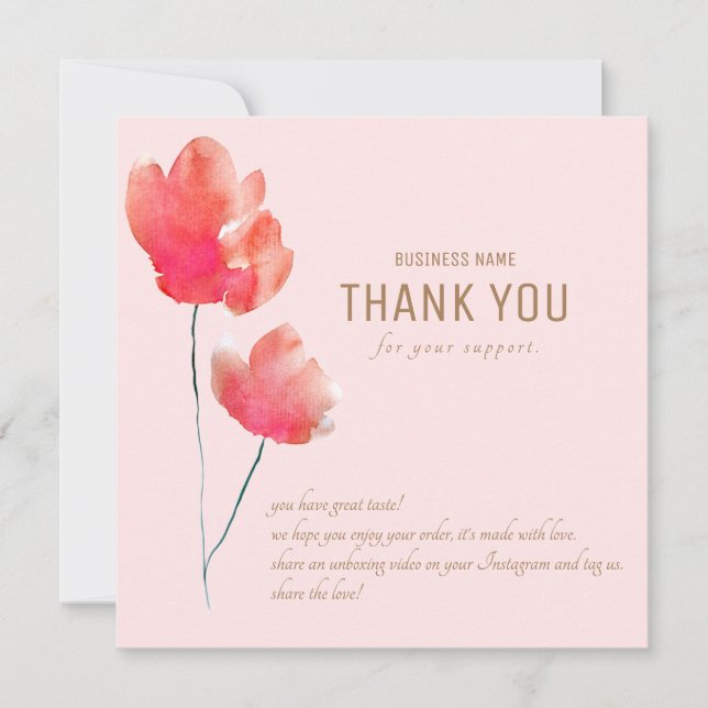 Watercolor Floral Thank You Business Card (Front)