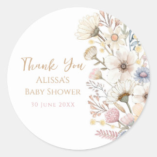 Watercolor Floral Thank You Classic Round Sticker