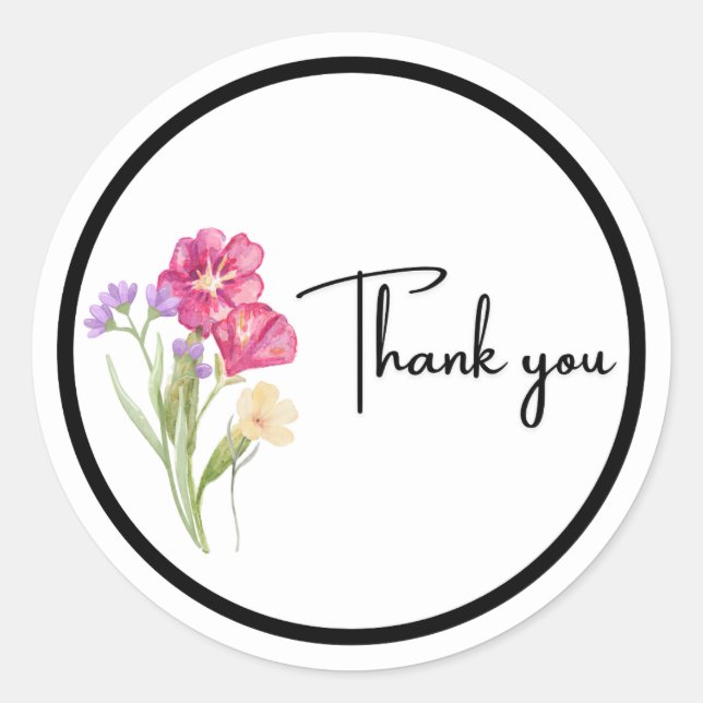 Watercolor Floral “Thank You” Sticker (Front)