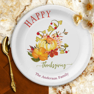 Watercolor Floral Thanksgiving Fall  Paper Plate