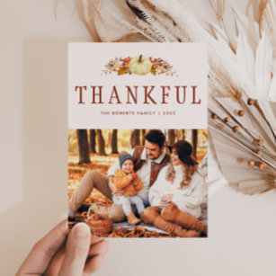 watercolor floral thanksgiving greeting photo card