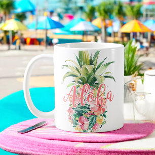 Watercolor Floral Tropical Pineapple Aloha Coffee Mug