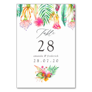 Watercolor Floral Tropical Summer Beach Wedding Table Number