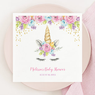 Watercolor Floral Unicorn Baby Shower Napkin