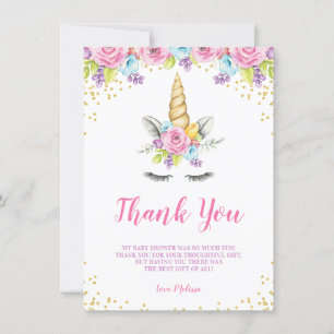 Watercolor Floral Unicorn Baby Shower Thank You Card