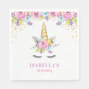 Watercolor Floral Unicorn Birthday Napkin