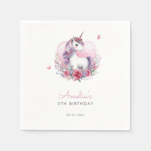 Watercolor Floral Unicorn Magical Birthday Party Napkin