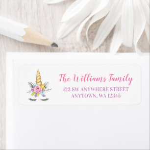 Watercolor Floral Unicorn Return Address Label