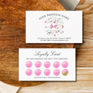 Watercolor Floral Utensils Whisk Bakery  Loyalty Card