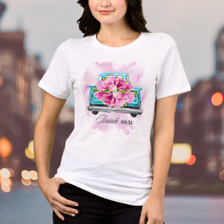 Watercolor Floral Vintage Blue Truck Bible Verse Tri-Blend Shirt