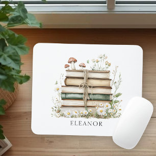 Watercolor Floral Vintage Books Feminine  Mouse Pad