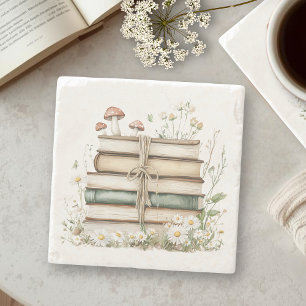 Watercolor Floral Vintage Books  Stone Coaster