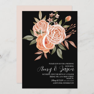 Watercolor Floral Vintage Peach Roses Wedding B Invitation