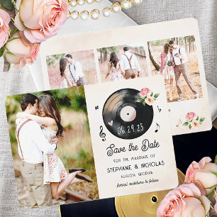 Watercolor Floral Vinyl Record Save the Date