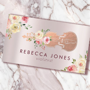 watercolor floral violinist business card