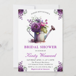 Watercolor Floral Watering Can Bridal Shower Invitation
