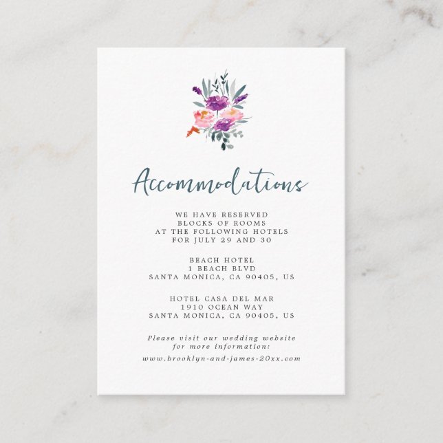 Watercolor Floral Wedding Accommodation Cards (Front)