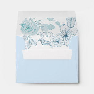 Watercolor Floral Wedding Blue White Leaf Foliage Envelope