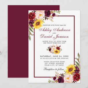 Watercolor Floral Wedding Burgundy Invitation