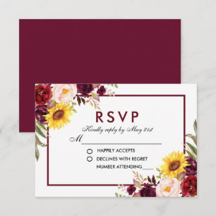 Watercolor Floral Wedding Burgundy RSVP Card
