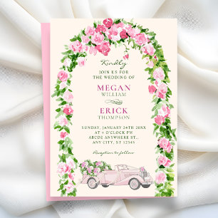 Watercolor floral wedding car invitation