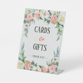 Watercolor Floral Wedding Cards and Gifts Pedestal Sign