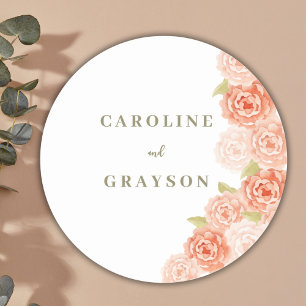 WATERCOLOR FLORAL WEDDING CLASSIC ROUND STICKER