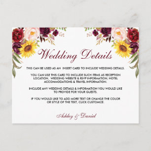 Watercolor Floral Wedding Details Insert Card