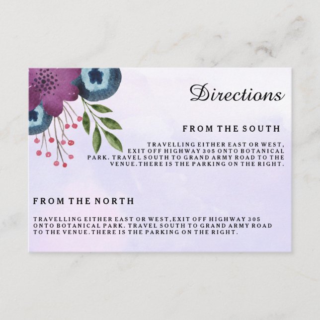 Watercolor Floral Wedding Direction cards (Front)