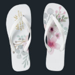 Watercolor Floral Wedding Flipflops BRIDE Boho<br><div class="desc">Add the Bridal Party members role,  couples married name and wedding date to these elegant summer beach wedding flipflops.</div>