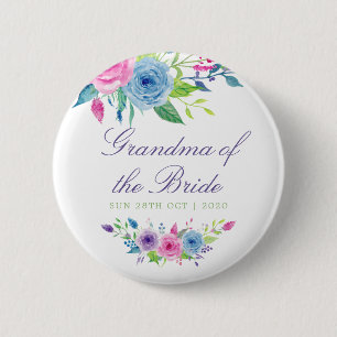 Watercolor floral Wedding Grandma of the Bride 6 Cm Round Badge