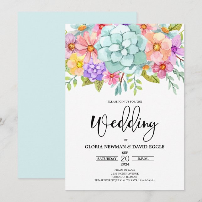 Watercolor Floral Wedding Invitation (Front/Back)