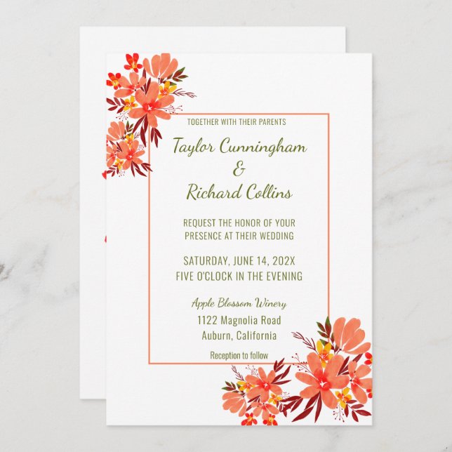 Watercolor Floral Wedding Invitation (Front/Back)